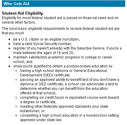Financial Aid Eligibility requirements